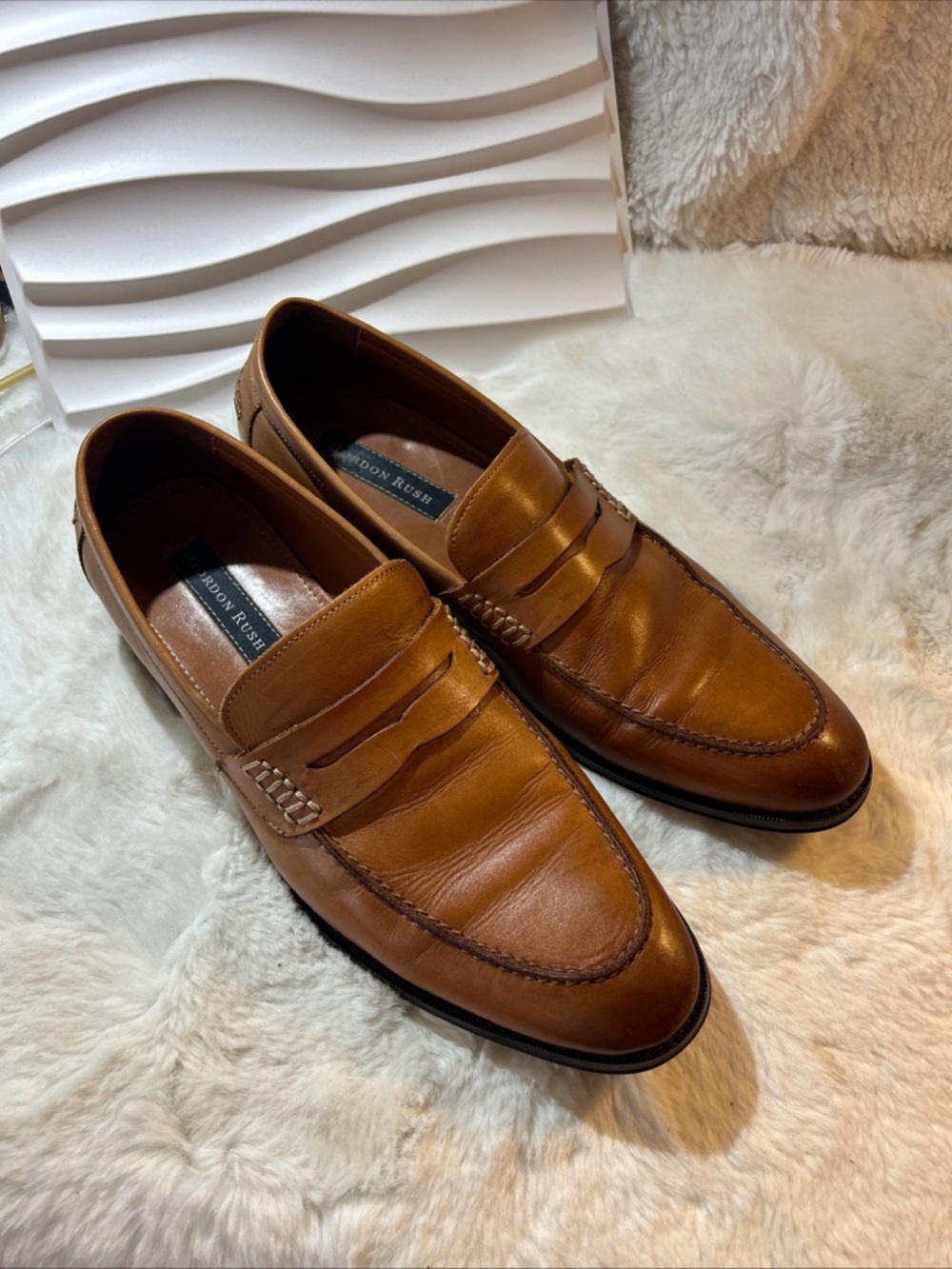 GORDON RUSH Men Tan Cognac Dress Casual Shoe Hipster Penny Loafer SlipOn  US 10